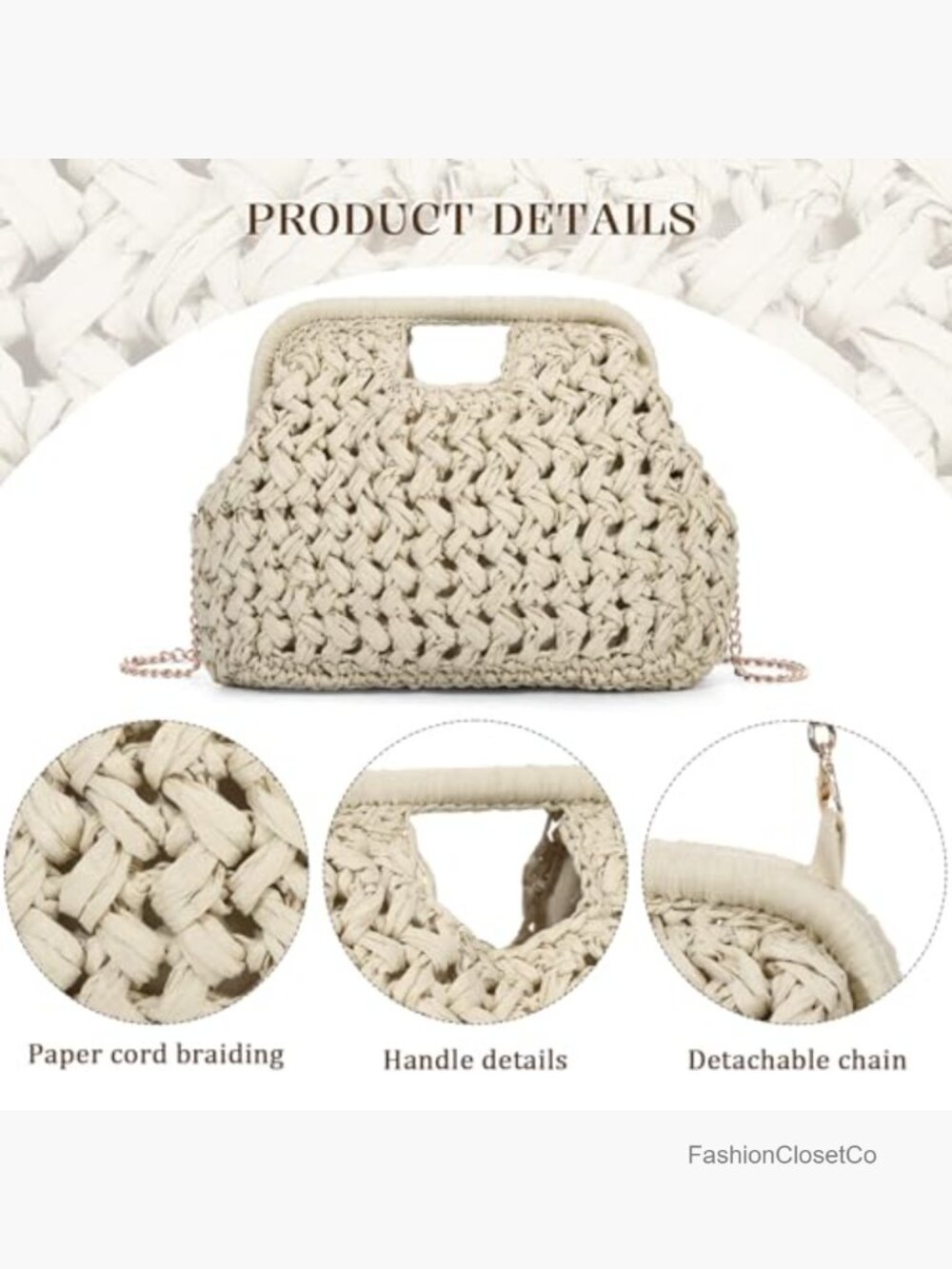 Straw Clutch Purse for Women Summer Beach Woven Handbag Crossbody - Picture 4 of 7